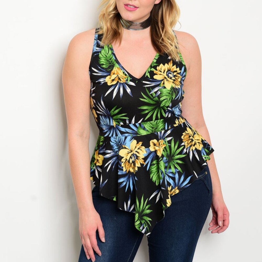 BLACK BLUE OLIVE FLORAL PLUS SIZE TOP NWT